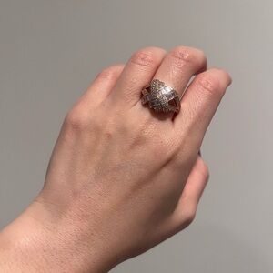 New Diamonique Elegant Silver Diamonds Cocktail Ring